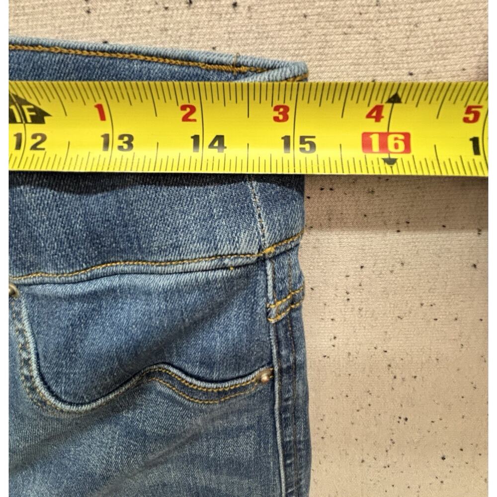 Spanx Flare Jeans Womens M Long Blue Wash Denim Pull On High Rise Stretch 36’ T - Picture 7 of 7